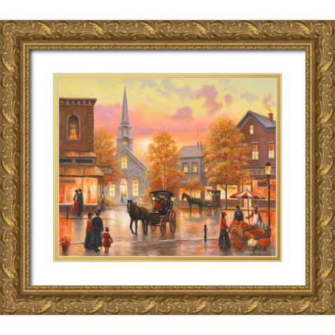 Autumnal Breeze In Pleasantville Gold Ornate Wood Framed Art Print with Double Matting by Zaccheo, John