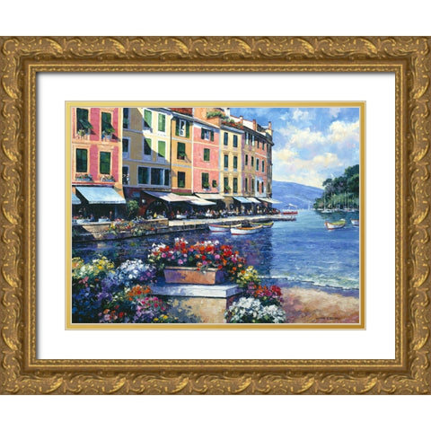Reflections Of Portofino Gold Ornate Wood Framed Art Print with Double Matting by Zaccheo, John