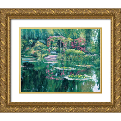 Monets Garden Gold Ornate Wood Framed Art Print with Double Matting by Zaccheo, John