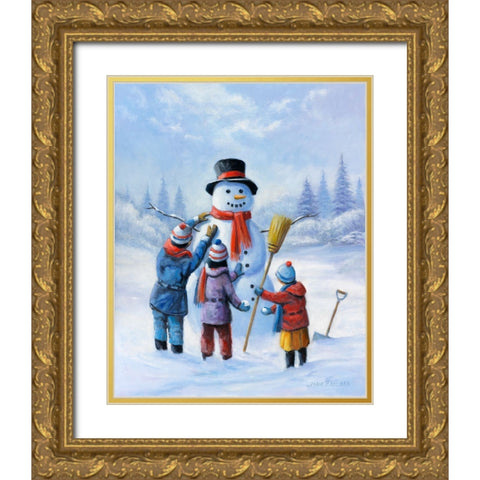Snowman III Gold Ornate Wood Framed Art Print with Double Matting by Zaccheo, John