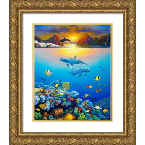 Seascape Gold Ornate Wood Framed Art Print with Double Matting by Zaccheo, John