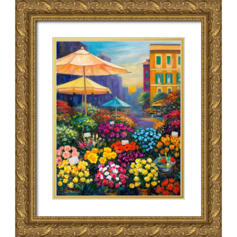 Tuscan Flower Market Gold Ornate Wood Framed Art Print with Double Matting by Zaccheo, John