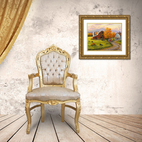 Fall on the Farm Gold Ornate Wood Framed Art Print with Double Matting by Zaccheo, John