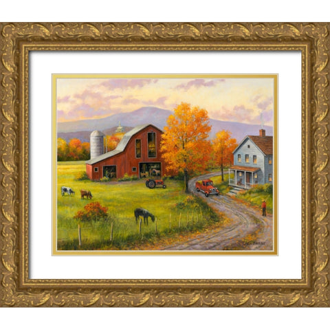 Fall on the Farm Gold Ornate Wood Framed Art Print with Double Matting by Zaccheo, John