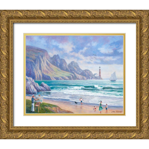 Painting By the Seaside Gold Ornate Wood Framed Art Print with Double Matting by Zaccheo, John