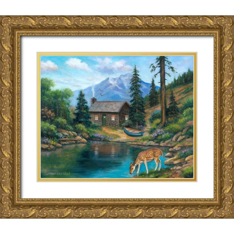 Drinking by the Cabin Gold Ornate Wood Framed Art Print with Double Matting by Zaccheo, John