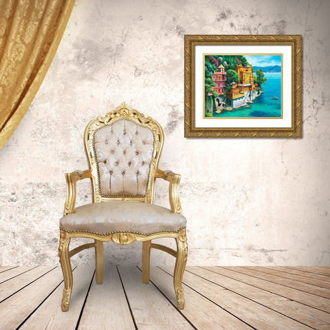 Domina Beach Portofino Italy Gold Ornate Wood Framed Art Print with Double Matting by Zaccheo, John
