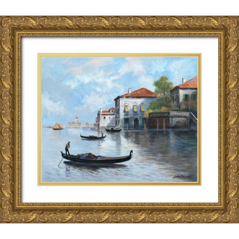 Gondolas Gold Ornate Wood Framed Art Print with Double Matting by Zaccheo, John
