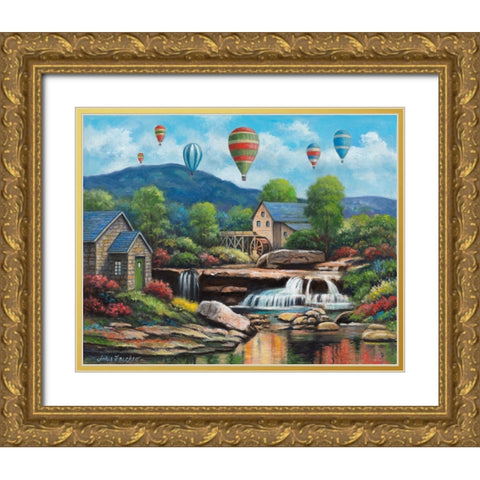 Spring Balloons Over The Mill Gold Ornate Wood Framed Art Print with Double Matting by Zaccheo, John