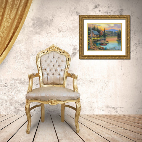 Sunset Lake Gold Ornate Wood Framed Art Print with Double Matting by Zaccheo, John