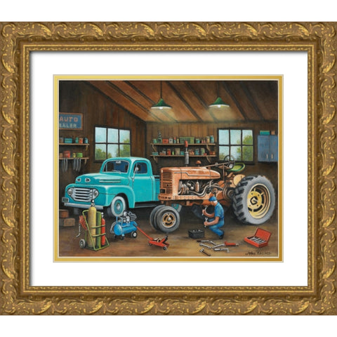 Grandpas Garage Gold Ornate Wood Framed Art Print with Double Matting by Zaccheo, John