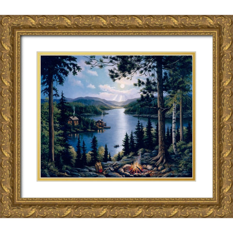 Cabin In The Woods Gold Ornate Wood Framed Art Print with Double Matting by Zaccheo, John