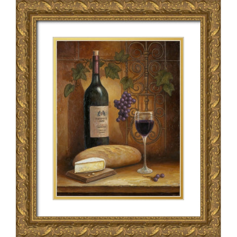 Wine And Cheese A Gold Ornate Wood Framed Art Print with Double Matting by Zaccheo, John