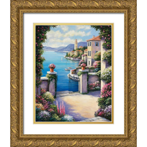 Mediterranian Patio Gold Ornate Wood Framed Art Print with Double Matting by Zaccheo, John