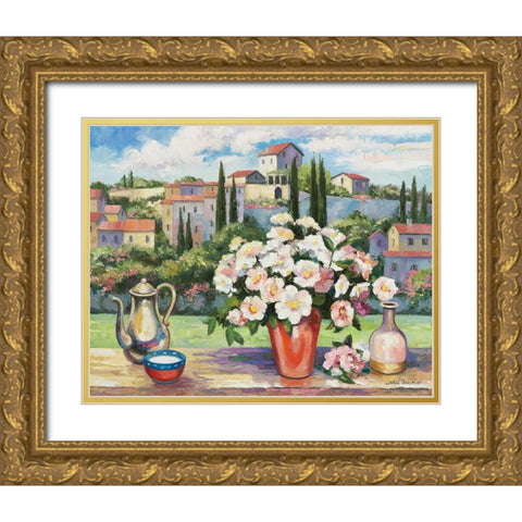 Tuscan Roses Gold Ornate Wood Framed Art Print with Double Matting by Zaccheo, John