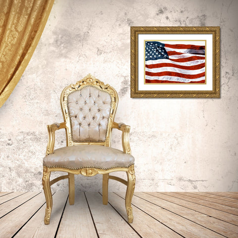 American Flag Gold Ornate Wood Framed Art Print with Double Matting by Zaccheo, John