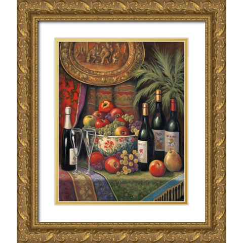 Wine And Floral 1 Gold Ornate Wood Framed Art Print with Double Matting by Zaccheo, John