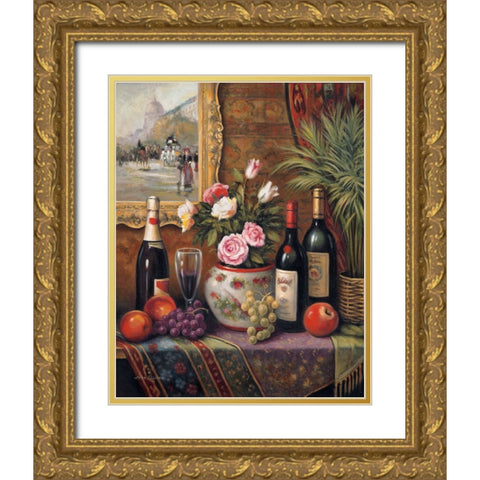 Wine And Floral 3 Gold Ornate Wood Framed Art Print with Double Matting by Zaccheo, John