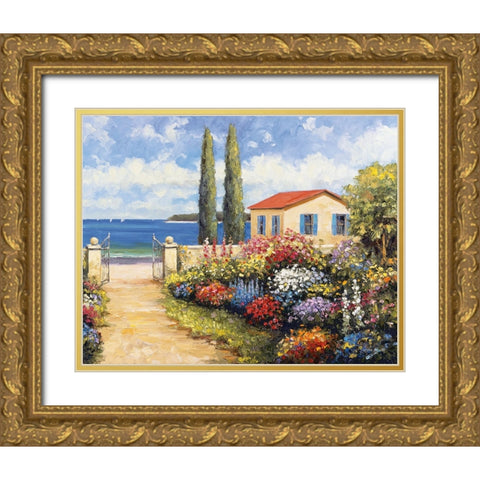 Coastal Garden Walk Gold Ornate Wood Framed Art Print with Double Matting by Zaccheo, John