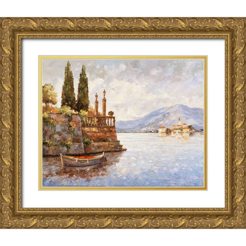Evening Light On Lake Como Gold Ornate Wood Framed Art Print with Double Matting by Zaccheo, John