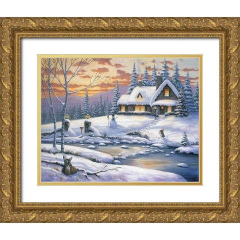 Winter Retreat Gold Ornate Wood Framed Art Print with Double Matting by Zaccheo, John
