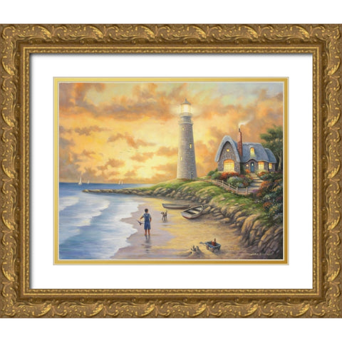 Lighthouse Gold Ornate Wood Framed Art Print with Double Matting by Zaccheo, John