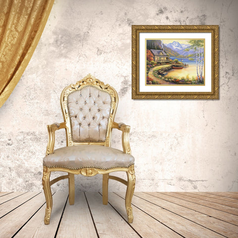 Fishing At The Lake Gold Ornate Wood Framed Art Print with Double Matting by Zaccheo, John