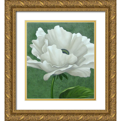 White Poppy Gold Ornate Wood Framed Art Print with Double Matting by Zaccheo, John
