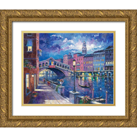 Rialto Bridge Gold Ornate Wood Framed Art Print with Double Matting by Zaccheo, John