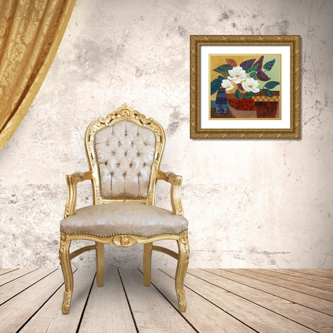 Stained Glass Floral Gold Ornate Wood Framed Art Print with Double Matting by Zaccheo, John