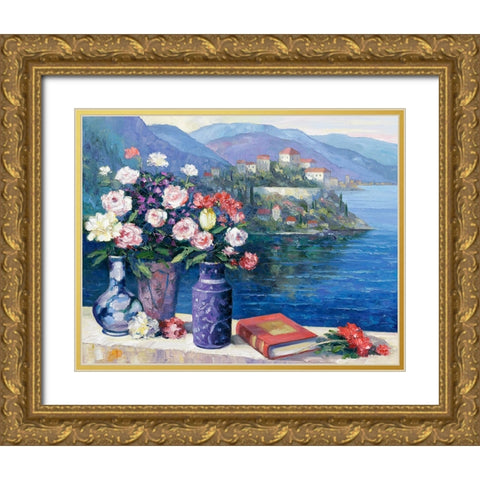 Mediterranian Scene Gold Ornate Wood Framed Art Print with Double Matting by Zaccheo, John
