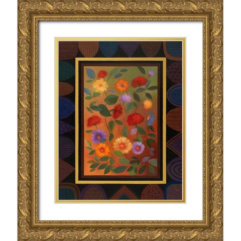 Art Deco Bordered Daisies Gold Ornate Wood Framed Art Print with Double Matting by Zaccheo, John