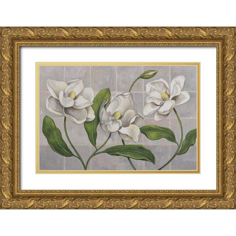 White Magnolia Gold Ornate Wood Framed Art Print with Double Matting by Zaccheo, John