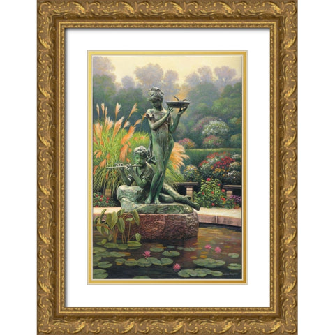 The Fountain II Gold Ornate Wood Framed Art Print with Double Matting by Zaccheo, John