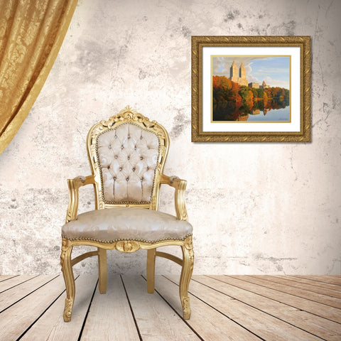 Autumn In Central Park Gold Ornate Wood Framed Art Print with Double Matting by Zaccheo, John
