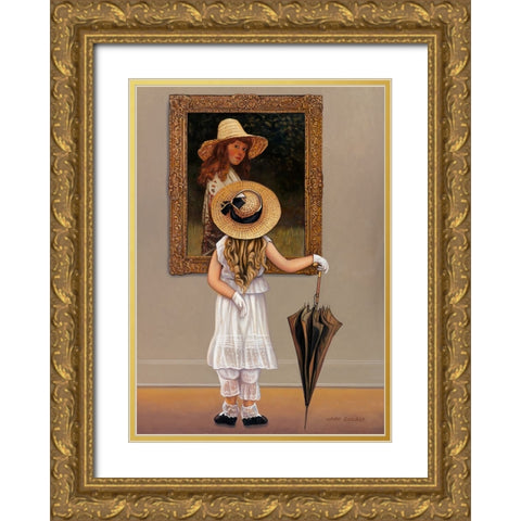 Girl In Museum Gold Ornate Wood Framed Art Print with Double Matting by Zaccheo, John