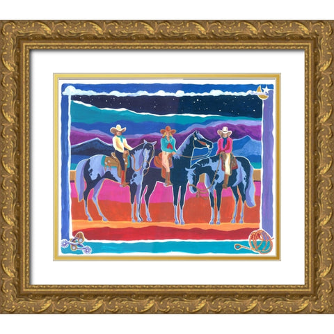 Three Cowgirls Gold Ornate Wood Framed Art Print with Double Matting by Bryant, Kristin