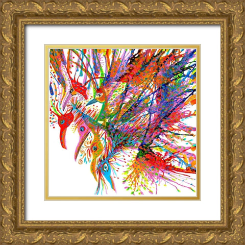 Birds In Flight  Gold Ornate Wood Framed Art Print with Double Matting by Kwerki Studios
