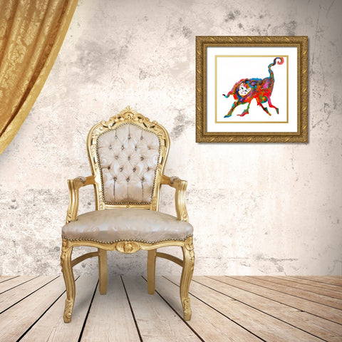 Cat 5 Legs Gold Ornate Wood Framed Art Print with Double Matting by Kwerki Studios