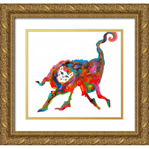 Cat 5 Legs Gold Ornate Wood Framed Art Print with Double Matting by Kwerki Studios