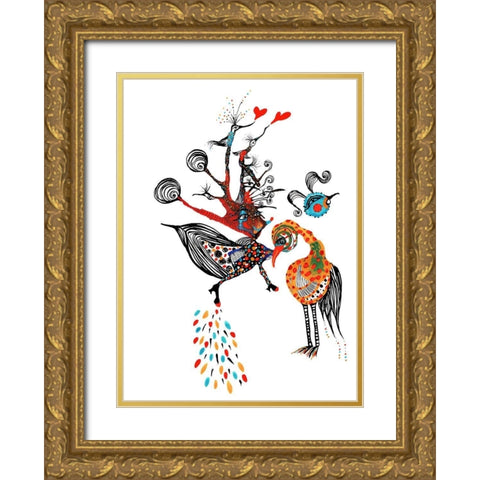 Woodland Butterfly Floating Bunny Gold Ornate Wood Framed Art Print with Double Matting by Kwerki Studios