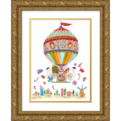 Ornament Hot Air Balloon Gold Ornate Wood Framed Art Print with Double Matting by Kwerki Studios