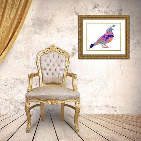 Butterfly Quail Gold Ornate Wood Framed Art Print with Double Matting by Kwerki Studios