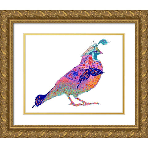 Butterfly Quail Gold Ornate Wood Framed Art Print with Double Matting by Kwerki Studios