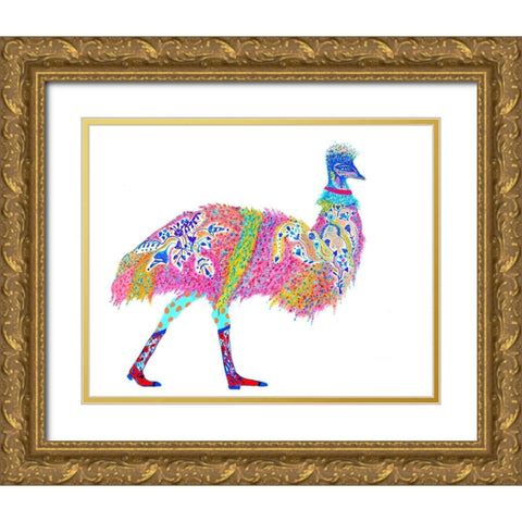 Ella Emu Gold Ornate Wood Framed Art Print with Double Matting by Kwerki Studios