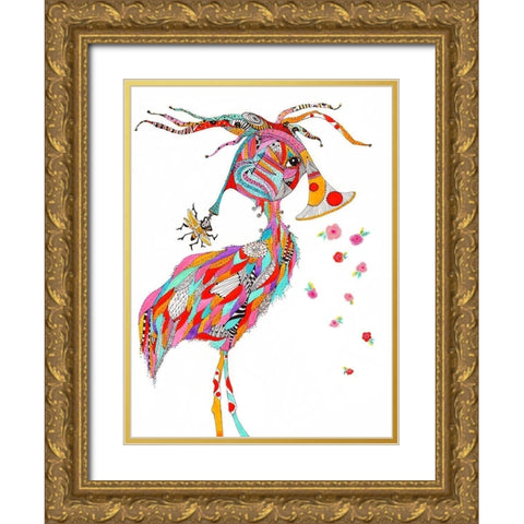 French Horn Bird Gold Ornate Wood Framed Art Print with Double Matting by Kwerki Studios