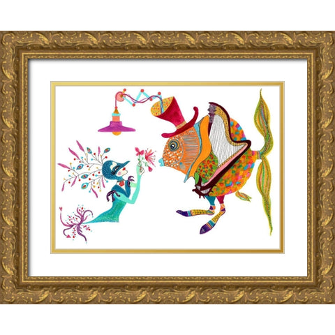 Harp Fishman Gold Ornate Wood Framed Art Print with Double Matting by Kwerki Studios