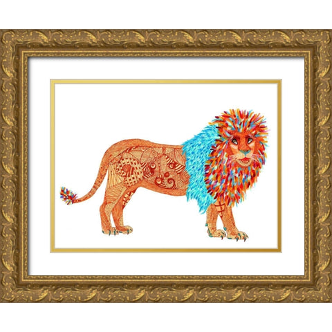 Jeffery Lion Gold Ornate Wood Framed Art Print with Double Matting by Kwerki Studios