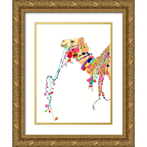 Khalifa Camel Gold Ornate Wood Framed Art Print with Double Matting by Kwerki Studios