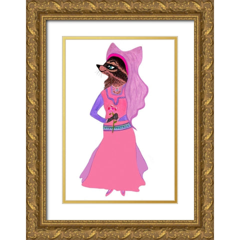 Marian Racoon Gold Ornate Wood Framed Art Print with Double Matting by Kwerki Studios